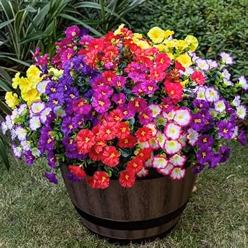 Artificial Faux Flowers for Outdoor 16 Bundles Fake Morning Glory,8Color