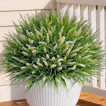 alyptus Outdoor Artificial Flowers 12 Bundles Plastic Plants Faux White Flower Fake Monkey Grass for Planters Décor Outside (White)