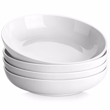 MALACASA 10" Large Pasta Bowls Set of 4, 56 OZ Wide and Shallow Salad Bowls Soup Bowls, Porcelain White Serving Bowls, Kitchen Bowl Plates Pasta Plates, Microwave & Dishwasher Safe, Series REGULAR