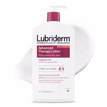 Lubriderm Advanced Therapy Body Lotion, Fragrance-Free Lotion for Extremely Dry Skin, Pro-Ceramide Hydration for Itchy, Dry, Sensitive Skin, Hand and Body Lotion, Non-Greasy, Hypoallergenic, 32 Fl Oz