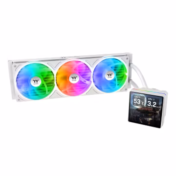 Thermaltake TH360 V3 Ultra ARGB CPU Liquid Cooler; Intel/AMD; 1x360mm 500~2500rpm Single Frame ARGB Fan; 3.95" TFT 720x720p LCD; Rotatable Pump Head; TT LCD Screen Control; Snow; CL-W476-PL12SW-A