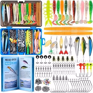 PLUSINNO Fishing Lures, 137Pcs Tackle Box with Tackle Included, Crankbaits, Spoon, Hooks, Weights & Other Accessories, Fishing Bait Lure Gear Kit Gift for Men Bass Freshwater