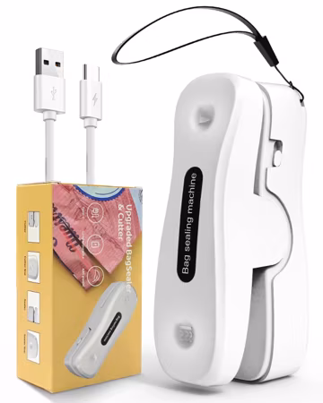 Mini Bag Sealer Rechargeable 2-in-1 Snack Sealer with Magnet Portable Bag Resealer USB Mini Sealer for chip Bag Plastic Bag Storage Freshness-White