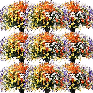 Hoteam 40 Bundles Outdoor Artificial Flowers UV Resistant Faux Outside Plants Flowers Fake Plastic Plants for Outdoor Spring Summer Seasons Decoration Shrubs Garden Porch Box(Colorful)