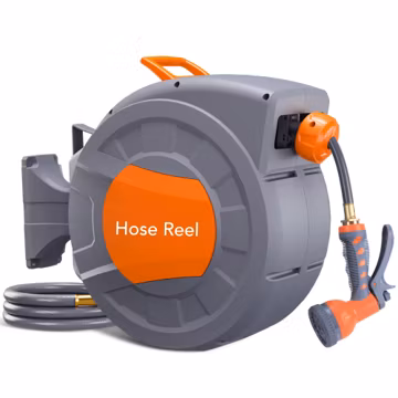 GAOMON Retractable Garden Hose Reel - 1/2 in x 72 ft, Wall Mounted, 9-Function Sprayer, Any Length Lock, 180° Swivel, Automatic Slow Rewind