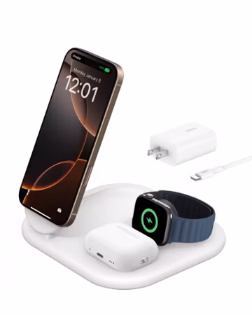 Belkin Qi2 Magnetic Wireless Charging Station, 3 in 1 Foldable Charger