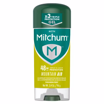 Mitchum Men’s Antiperspirant Deodorant Gel Stick, Mountain Air Scent, 48HR Sweat & Odor Protection, Triple Odor Defense, Alcohol-Free, Dermatologist Tested, 3.4 oz