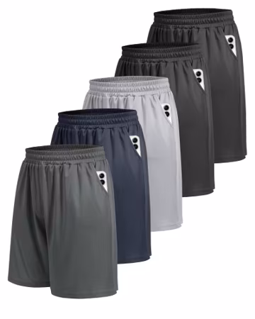 BOOJO 5 Pack Athletic Gym Mens Shorts - Workout Black Quick Dry Basketball Shorts with Pockets for Running Casual Activewear