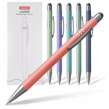 ZenInk Morandi Gel Pens, 6 Pack Black Ink Pens, Premium Aesthetic Retractable Pens with Stylus,0.5mm Fine Tips, Quick-Drying Ink for Smooth Writing, for Journaling, School, Office, Teachers, Gifts