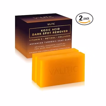VALITIC Kojic Acid Dark Spot Remover Soap Bars with Vitamin C, Retinol, Collagen, Turmeric - Original Japanese Complex Infused with Hyaluronic Acid, Vitamin E, Shea Butter, Castile Olive Oil (2 Pack)