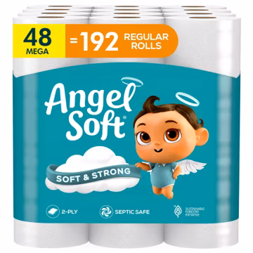 Angel Soft Toilet Paper, 48 Mega Rolls = 192 Regular Rolls, Soft and Strong Toilet Tissue