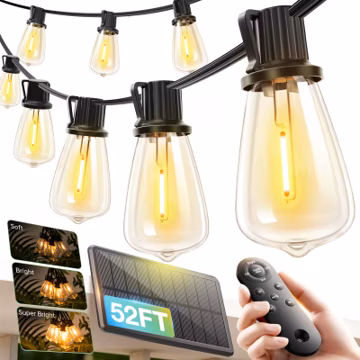addlon 52(48+4) FT Solar String Lights Waterproof, Remote Dimmable 16+1 LED