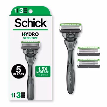 Schick Hydro Sensitive 5-Blade Razors for Men, 1 Handle & 3 Refills