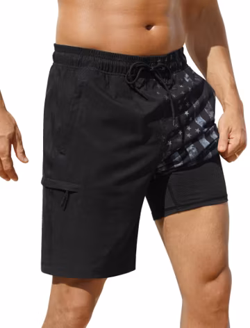 SILKWORLD Mens Swim Trunks Summer Beach Swimming 9",American Flag,L