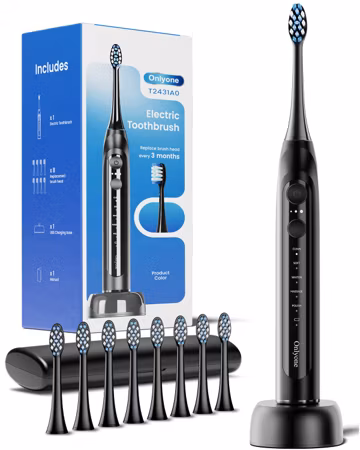 Onlyone Electric Toothbrush for Adults, Rechargeable Electric Toothbrush with 8 Brush Heads, Travel Case, Charging Base & Wireless Charging - 5 Modes with Smart Timer
