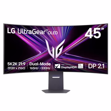 LG 45GX950A-B 45-inch Ultragear 5K2K WUHD (5120 x 2160) OLED Curved Gaming Monitor, Dual-Mode, 165Hz, 0.03ms, NVIDIA G-Sync, AMD FreeSync Premium Pro, HDR True Black 400, USB Type-C 90W, DP2.1