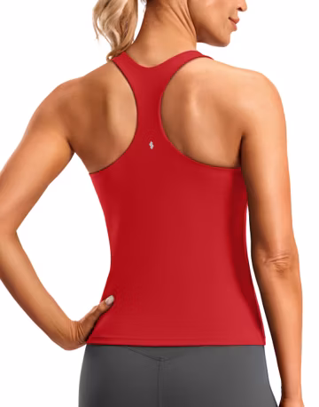 Soothfeel Womens Workout Tank Tops with Built in Bra Racerback Athletic Yoga Top High Neck Sports Gym Sleeveless Shirts Red Medium