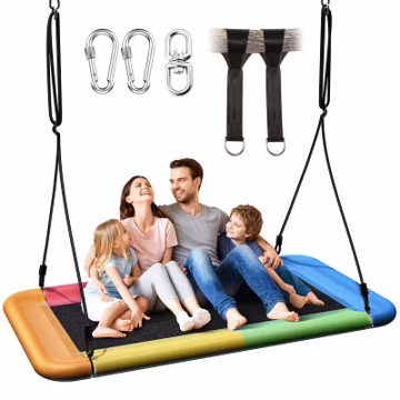 Everyfun Tree Swing for Kids and Adults, 60" Waterproof Rectangle Platform Swing, 700lbs Heavy Duty with Adjustable Straps, Rainbow
