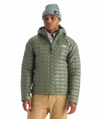 The North Face Men's ThermoBall Hooded Jacket - Wind & Water Resistant, Lightweight Insulation, Secure Zip Pockets, Bark Mist, X-Large