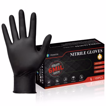 PROMEDIX P Heavy Duty Nitrile Gloves,6mil-100 Count,Black Disposable Cooking Gloves,Latex Free,Powder Free