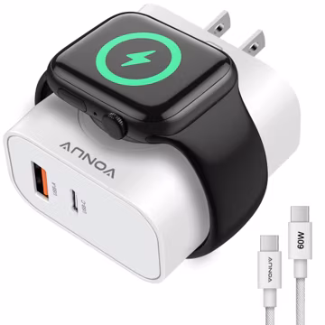 3-in-1 Adapter for Apple Watch, 20W USB C Fast Charging Block with Dual Ports & Magnetic Wireless Adapter, Portable Travel Wall Plug for iWatch Ultra/SE/11/10/9/8/7, iPhone 17/16/15/14, AirPods