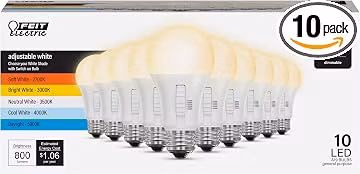 Feit Electric A19 LED Light Bulb, 60W Eq, Dimmable, 5CCT, 800 Lumens