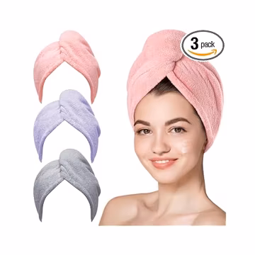 Hicober Microfiber Hair Towel Wrap for Women, Pink Purple Grey, 3-Pack