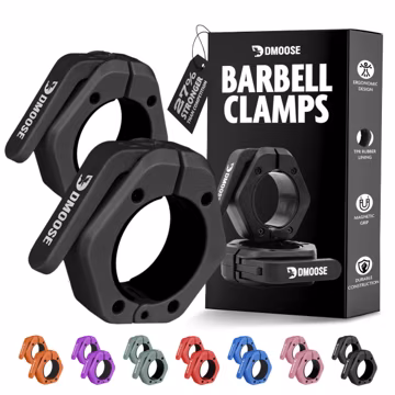 DMoose Fitness Barbell Clips (Pair) - Quick Release Olympic Barbell Clamps with Anti Slip TPR Grip - 2" Barbell Collars for Secure Weightlifting & Powerlifting (Black - Non Magnetic)
