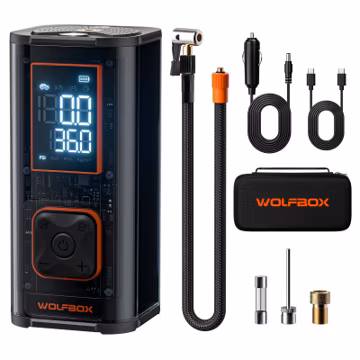 WOLFBOX 150PSI Heavy Duty Tire Inflator Portable Air Compressor,Double- cylinder 45LPM Fast Air Pump for Car Tires,3.5'' LED Display,20'' Hose,Air Compressor for Car,Pickup Truck,Bike