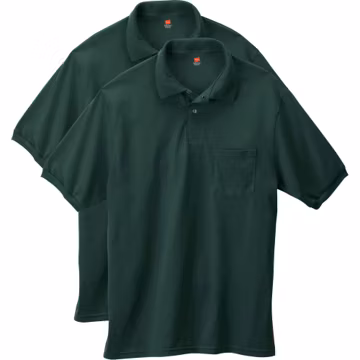 Hanes Men's Short-Sleeve Jersey Pocket Polo (Pack of 2), Deep Forest, Medium