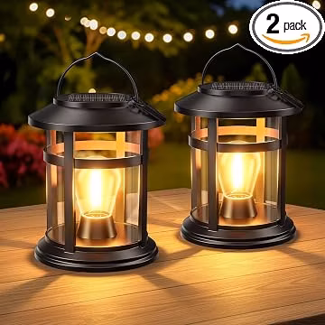 Solar Lantern Outdoor Waterproof, 2 Pack Bright Hanging Solar Lights for Outside Decorative, Upgraded Solar Powered Lanterns LED Lighting for Garden Patio Porch Decor Gifts (Warm Light)