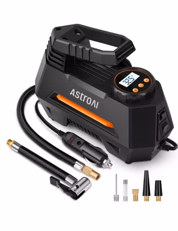 AstroAI AIRUN H Tire Inflator Portable Air Compressor,Fast Inflation Electric Air Pump for Car Tires-Car Accessories,9.8Ft Cord-12VDC-Powered Auto Shut-Off with Digital Pressure Gauge,LED Light,Orange