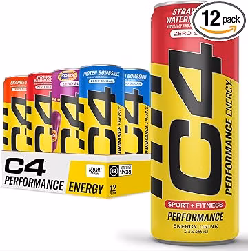C4 Energy Drinks Variety Pack, Sugar Free Pre Workout Performance Drink With No Artificial Colors or Dyes, Zero Calorie, Coffee Substitute or Alternative, 4 Flavor Variety 12 Pack
