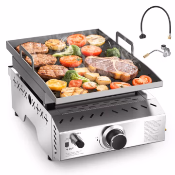 COWSAR Premium Dual-Burner Tabletop Gas Grill | 16,000 BTU Portable Propane Grill with 304 Stainless Steel & Dual Side Shelves – Compact Outdoor BBQ for Patio, Camping, and Backyard Grilling