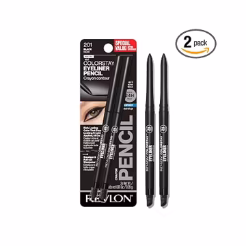 Revlon ColorStay Pencil Waterproof Eyeliner, Smudge-Proof, Eye Makeup with Built-In Sharpener, Long-Lasting, Matte Finish, 201 Black, 2 pack