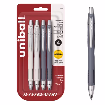uniball™ Jetstream RT Ballpoint Pens, Black Ink, 0.7mm Fine Point, 4 Count
