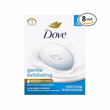 Dove Gentle Exfoliating Beauty Bar Soap 8 Count, Renewing Cleanser, 3.75 oz