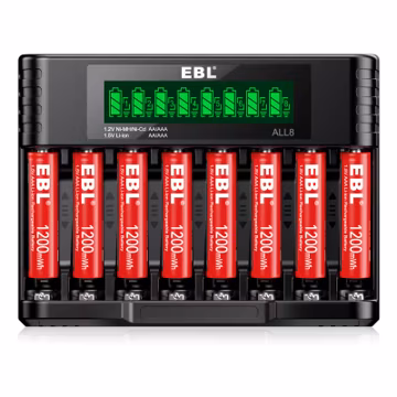 EBL Rechargeable Lithium AAA Batteries with Charger, 1.5V Constant 1300mWh
