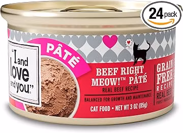 I and love and you Wet Cat Food - Beef Right Meow Pâté - Beef Recipe, Grain Free, Filler Free, 3oz Pack of 24 Cans