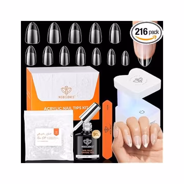 modelones X Nail Gel Kit Short Almond, 9-in-One Nail Glue UV Light