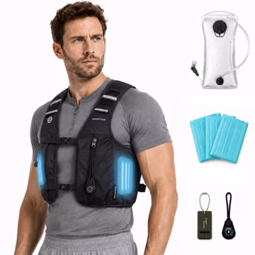 Cooling Hydration Vest with 2L BPA-Free Water Bladder, Running Vest with 3 Removable Cooling Packs, Lightweight Outdoor Pack for Hot Weather, Hiking, Cycling, Training (Black, One Size)