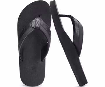 KuaiLu Mens Leather Flip Flops with Comfortable Arch Support Summer Beach