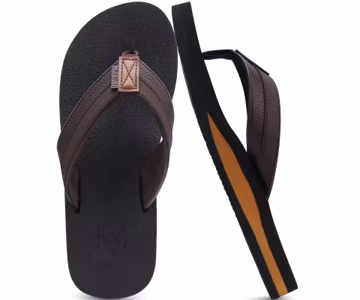 KuaiLu Mens Leather Flip Flops with Comfortable Arch Support Summer Beach
