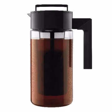 Takeya Deluxe Cold Brew Coffee Maker - BPA-Free Tritan Pitcher with Airtight Leakproof Lid, Silicone Grip Handle, Fine-Mesh Filter - Shatter-Proof, Dishwasher Safe, Made in USA - 1 Quart/Black