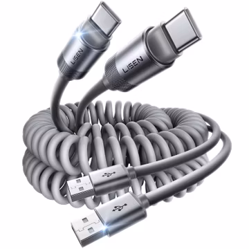 LISEN CarPlay Cable 2 Pack for iPhone 17 Air 16 15 Pro Max Car Charger Cord, 3.1A 4FT Coiled USB C Cable Short USB A to USB C Cable Support Android Auto Compatible with Samsung Galaxy S25 S24, Grey