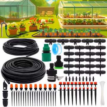 Drip Irrigation System, 100FT Drip Irrigation Kit for Garden - 50FT Main & 50FT Branch Tubing, Adjustable Nozzles for Drip or Mist Cooling, Irrigation System for Garden, Lawn, Patio, Raised Bed