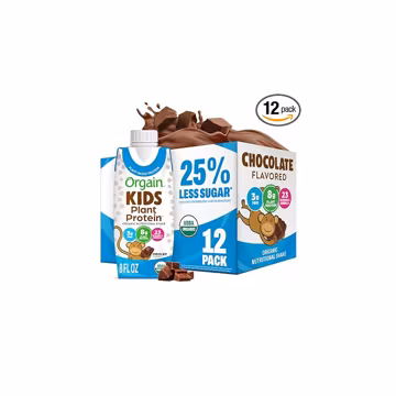Orgain Organic Kids Nutritional Vegan Protein Shakes, Chocolate - Healthy Kids Snacks, 8g Plant Protein, 23 Vitamins & Minerals, 3g Fiber, No Dairy & Soy, Non-GMO, 8 Fl Oz, 12 Pack, Packaging May Vary