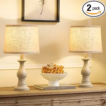Hikczc Vintage Table Lamp for Living Room Bedroom, 18.5" Farmhouse Bedside Lamps Nightstand Lamp Set of 2, Table Lamps with Oatmeal Linen Lamp Shades, 2 LED Bulbs Included