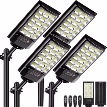 Atoechie 4 Pack Solar Street Lights Outdoor, Motion Sensor LED Flood Light, Dusk to Dawn, 6500k Dimmable Security Lamps with Remote Control, IP66 Waterproof Solar Powered Parking Lot Lights