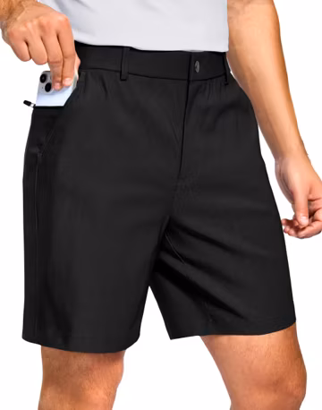 Pudolla Men's Golf Dress Shorts 7"/9" Stretch Casual Work Hybrid Shorts for Men with 3 Pockets Quick Dry Breathable(Black 36W x 7L)